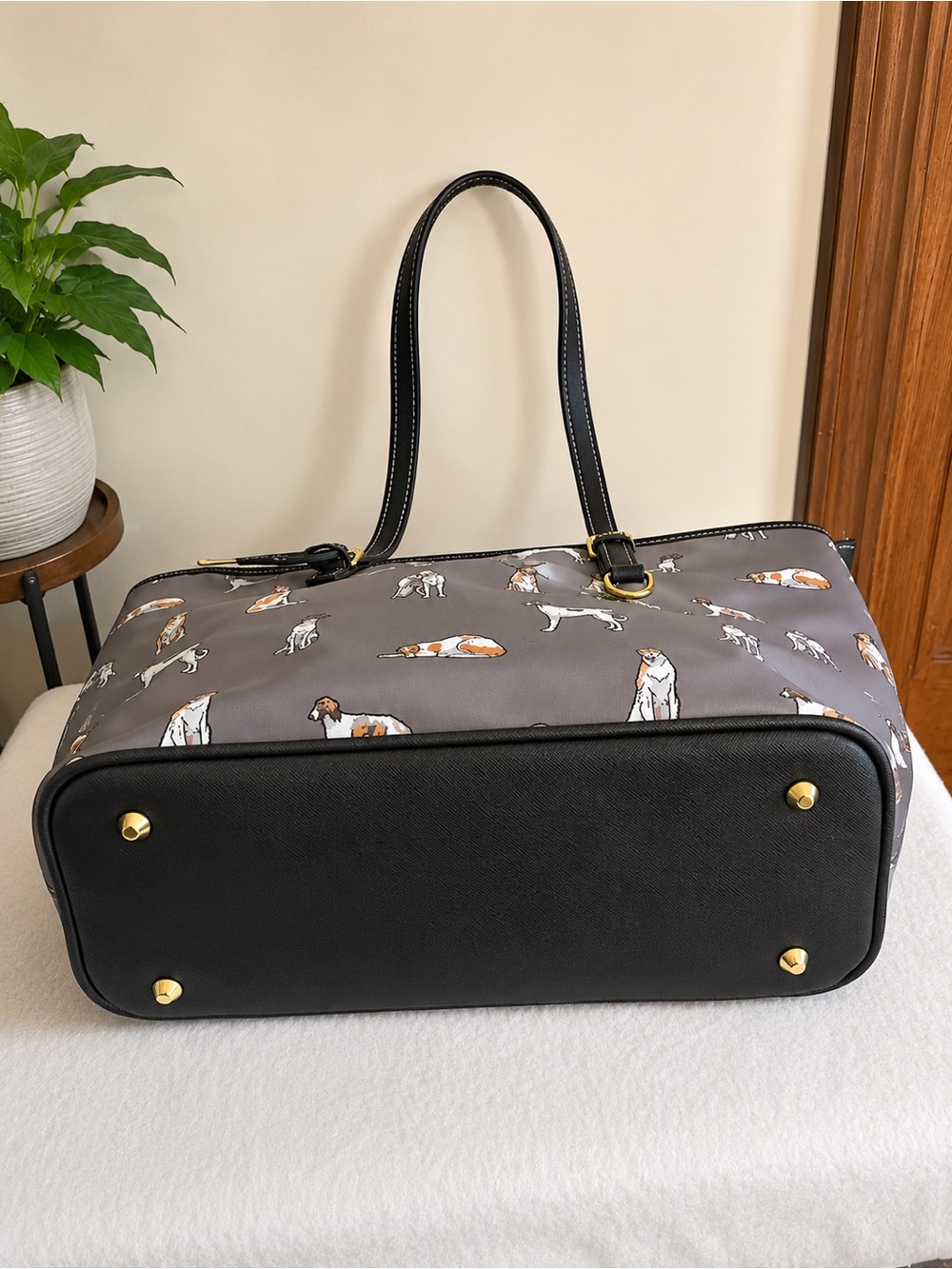 Lerue L Borzoi Russian Wolfhound Dog Print Gray Large Zip purse tote bag - Picture 2 of 5
